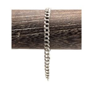 Vintage 925 Sterling Silver Double Link Curb Chain Charm Bracelet